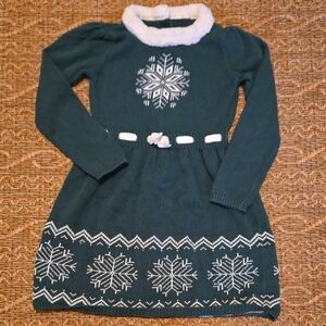Snowflake Knit Dress with Faux Fur Trim